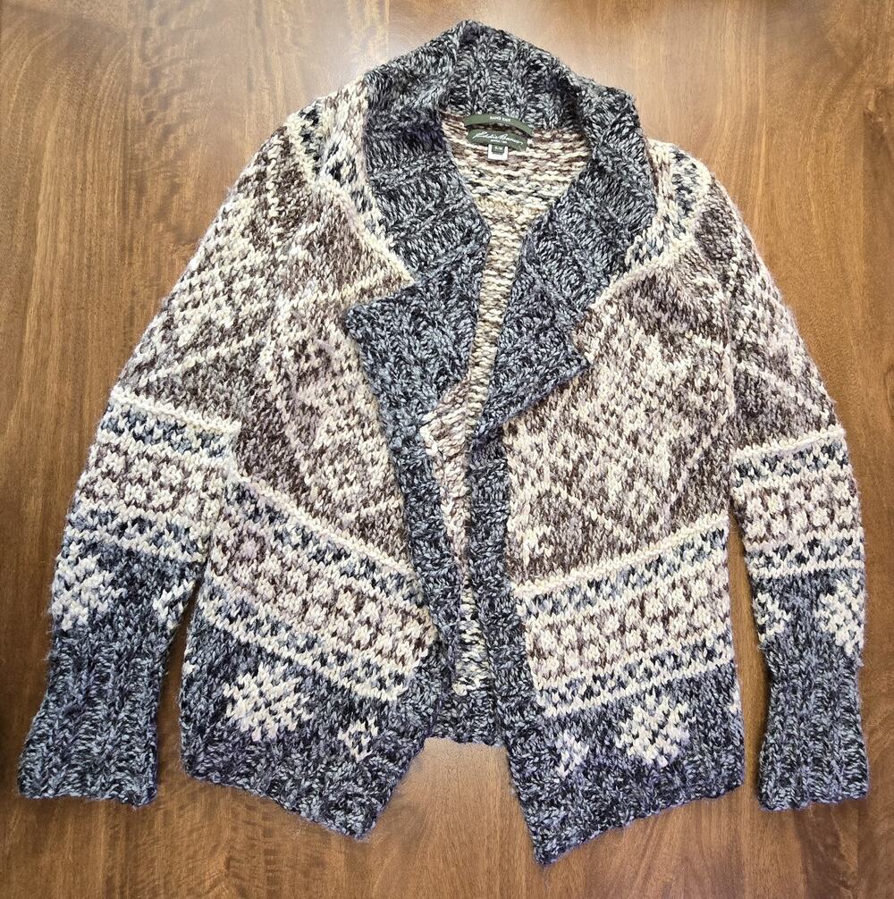 Eddie Bauer Wool Alpaca Hand Knit Chunky Cardigan Size S/M